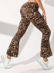 Leopard Print Flared Yoga Pants Women's Activewear
