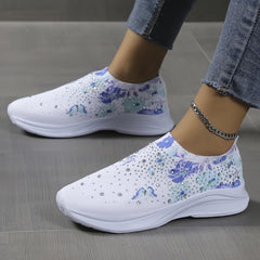 Women's Rhinestone Butterfly Print Slip On Sports Shoes