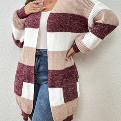 Women's Plus Striped Long Sleeve Cardigan