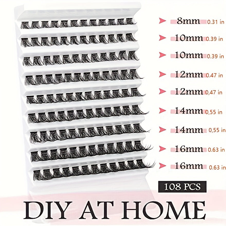 108pcs DIY Lash Extension Kit D Curl Lash Clusters Eyelash Extension Kit