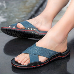 Men's Crocodile Pattern Quick Drying Slides for Beach Summer