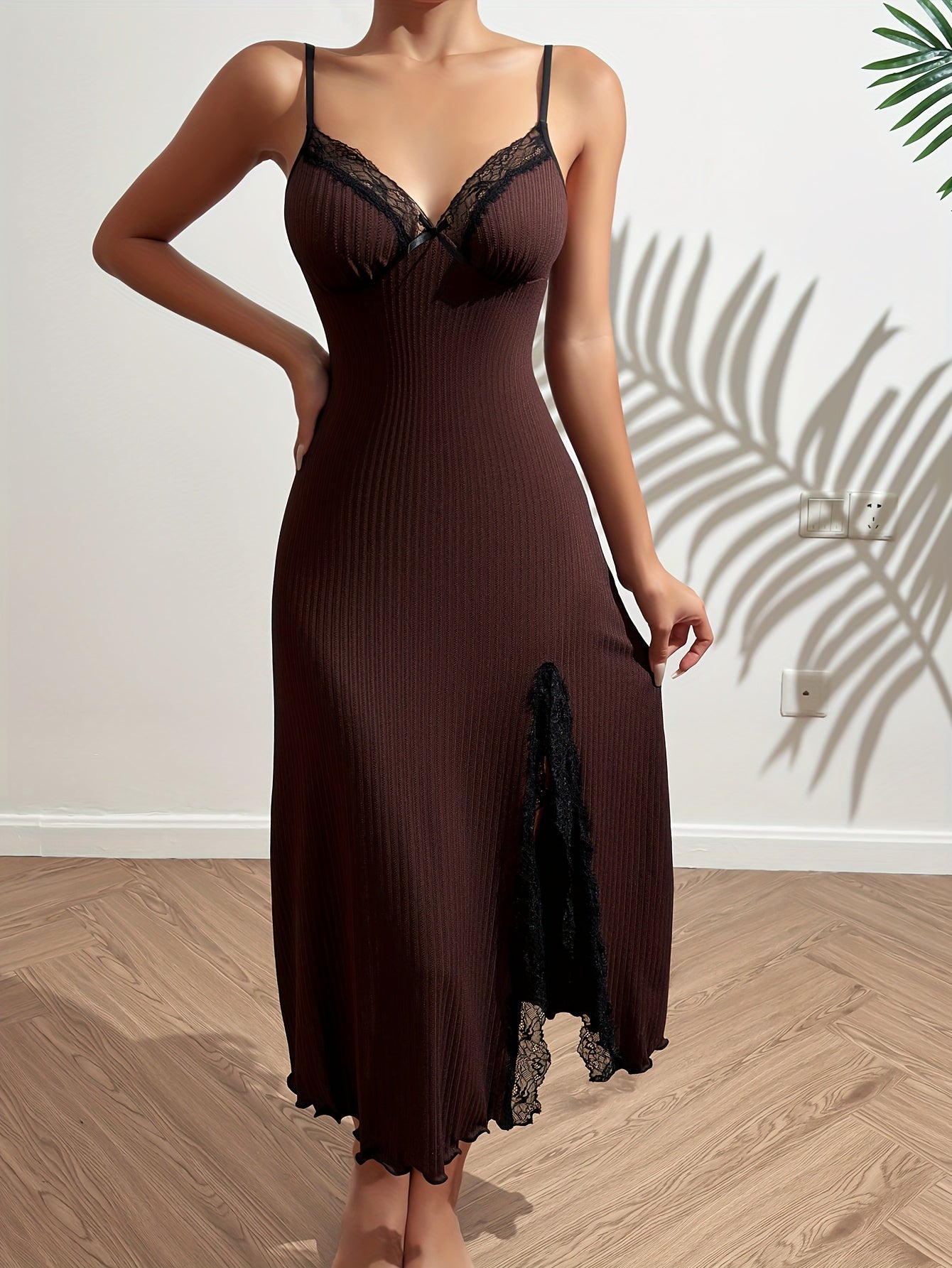 Comfy V-Neck Lace Trim Nightdress for Women