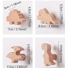 Dino Wooden Cabinet Handle T Rex & Pterosaur Khaki Finish for Kids' Room Doors