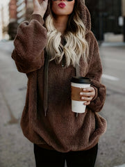 Solid Quarter Zip Fuzzy Hoodie Long Sleeve Hoodies Sweatshirt Women