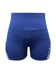 Solid Criss Cross High Rise Wide Band Waist Skinny Shorts