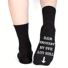 Men's Creative Letter Graphic Cotton Blend Mid Crew Socks