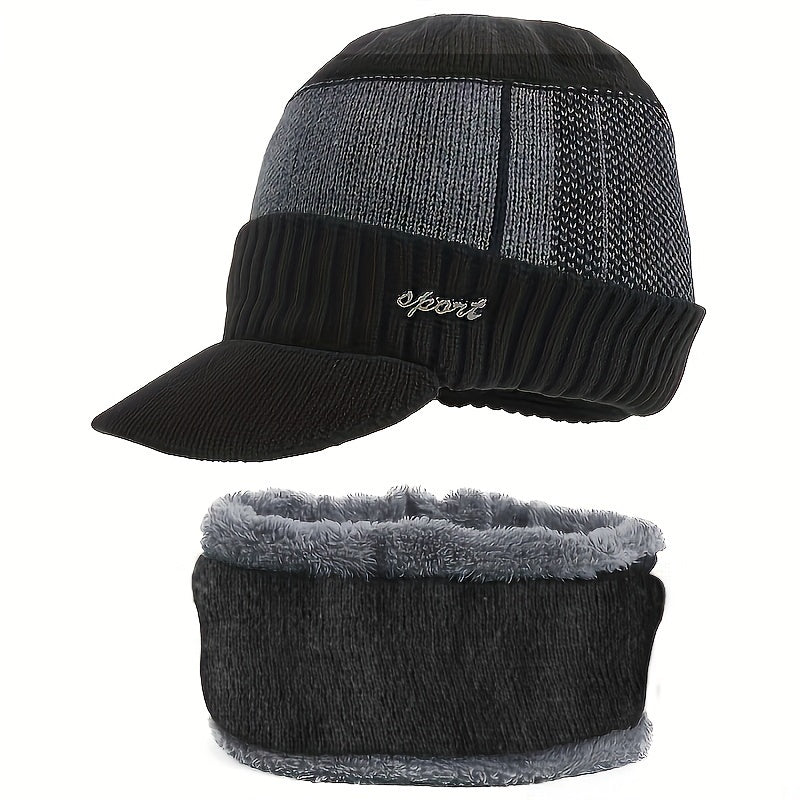 Winter Fishing Hat & Neck Gaiter Set Warm Knitted Hat With Velvet