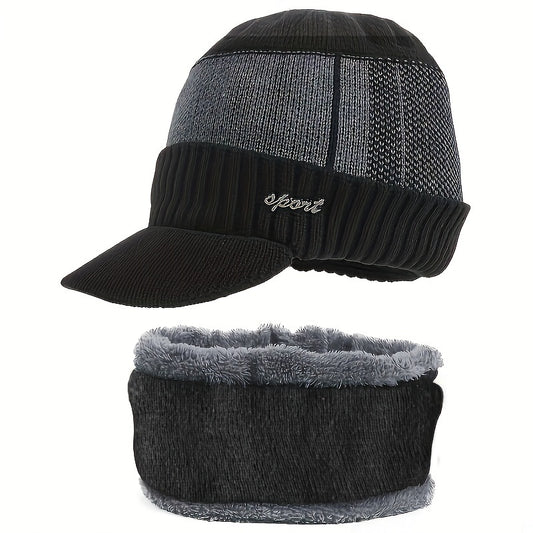 Winter Fishing Hat & Neck Gaiter Set Warm Knitted Hat With Velvet
