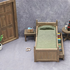 1:12 Scale Dollhouse Bed with Storage Drawer Vintage Natural Wood Construction
