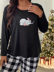 Women's Plus Size Elephant Graphic Long Sleeve Sleepwear Top