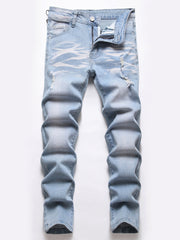 Boys Ripped Distressed Stretch Jeans Skinny Slim Fit Washed Denim Pants
