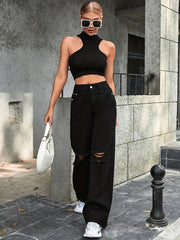 Distressed High Rise Wide Leg Jeans for Women