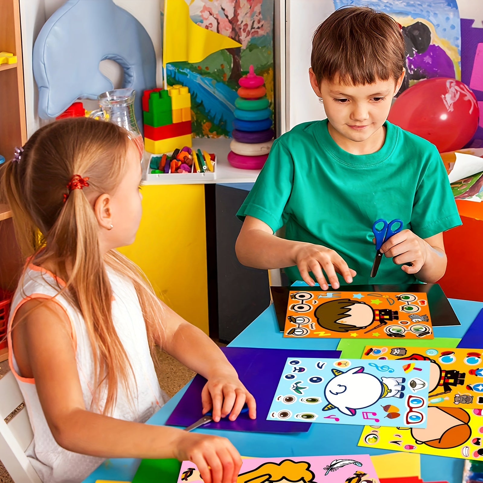 6pcs Make A Face DIY Puzzle Stickers Graffiti Big Head Cartoon Stickers