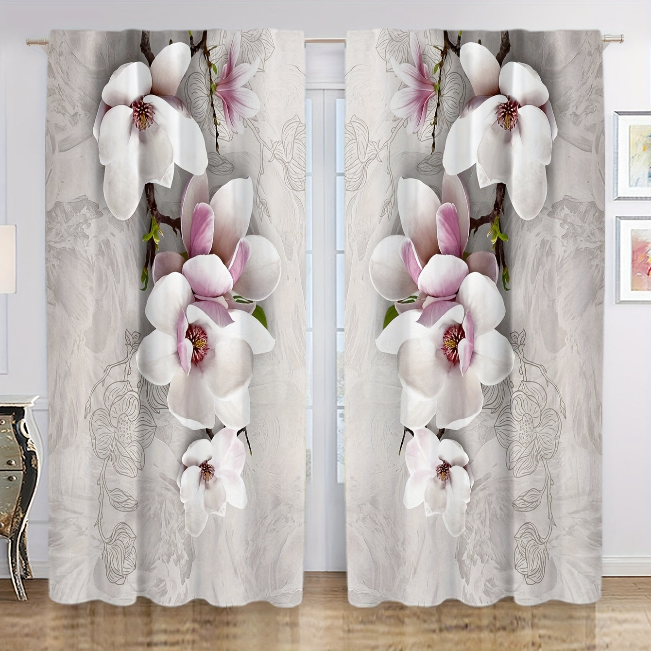 Flowers Printed Curtain for Home Decor