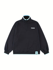 Men's Stand Neck Cotton Sweatshirt Pullover Long Sleeve Tops