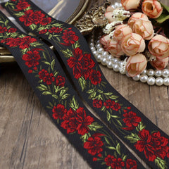 2 Yards Rose Flowers Jacquard Trim Lace Ribbon Woven Trimming DIY Craft Accessor