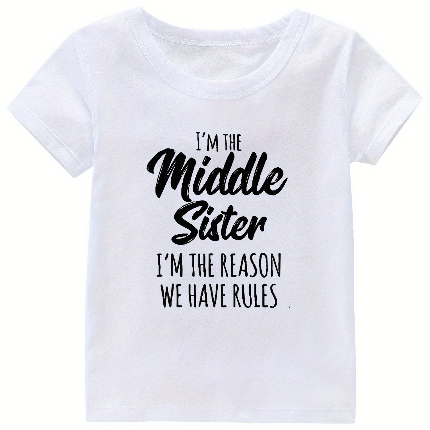 Middle Sister Print Girl's Cotton T shirt Casual Summer Tee