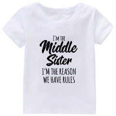 Middle Sister Print Girl's Cotton T shirt Casual Summer Tee