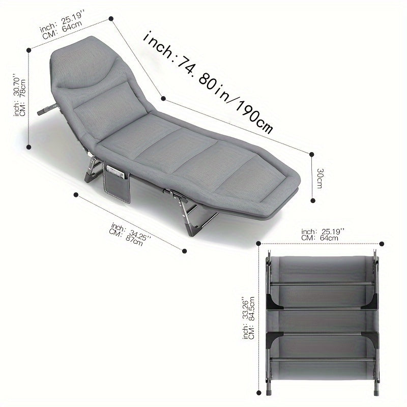 Outdoor Folding Bed With Side Pocket Office Nap Bed Single Person Nap Bed