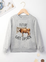 Boy Hoodie Cow Pattern Printing Soft Round Neck Casual Top