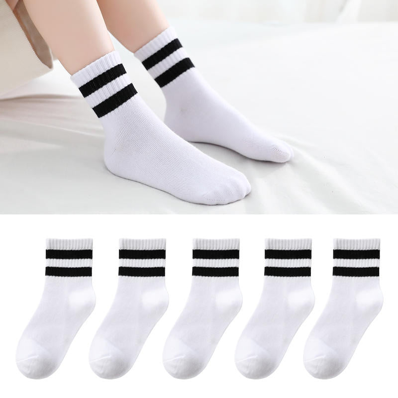 5 Pairs Kids Sports Crew Socks Thin Breathable Comfy Students Socks