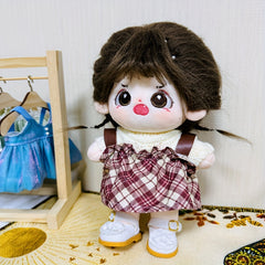Doll Clothes Set College Style Plaid Skirt Princess Shoes Sweater T-shirt