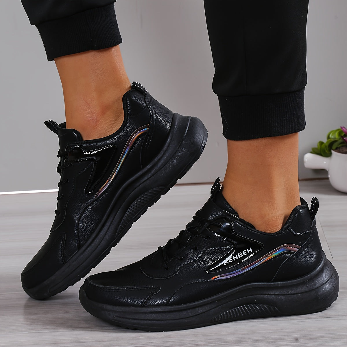 Men's Solid Sneakers Comfy Non Slip Casual Lace Up Durable Shoes