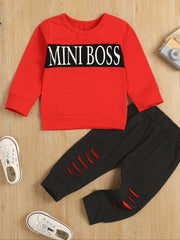 Kids Letter Print Sweatshirt & Pants Set
