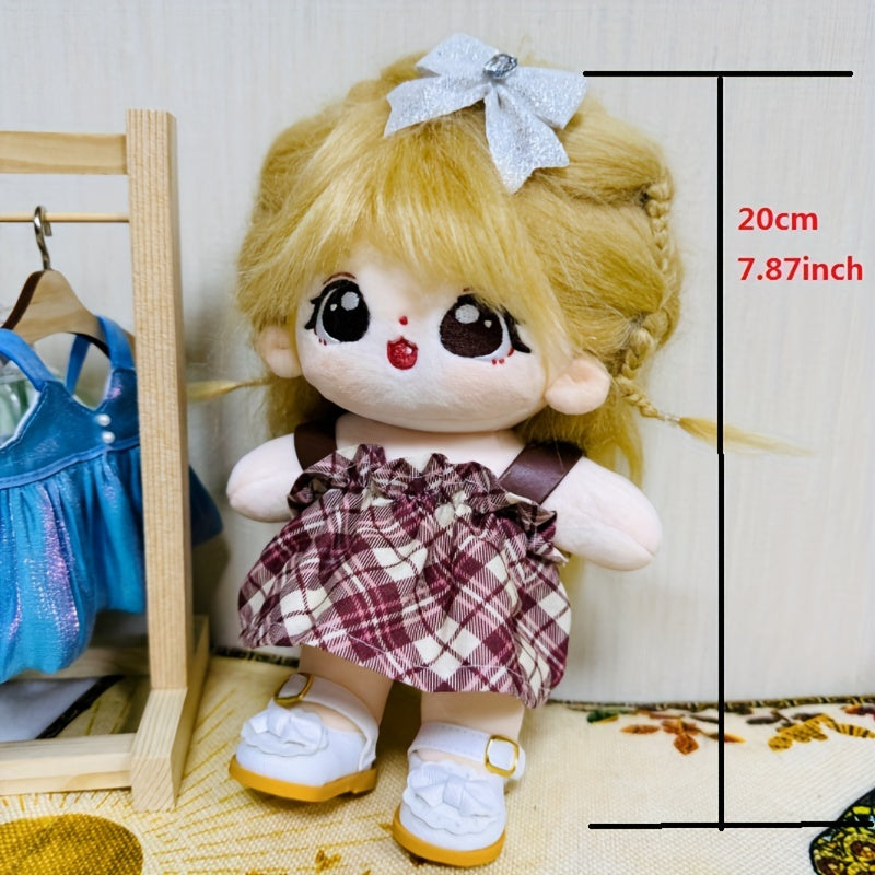 Doll Clothes Set College Style Plaid Skirt Princess Shoes Sweater T-shirt