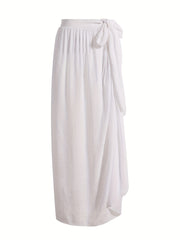Solid Cover Up Skirt Tie Side Long Vacation Beach Hobo Style