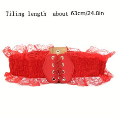 Embroidery Lace Up PU Leather Waistband Elastic Corset Belt