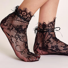 Floral Print Lace Socks Semi-sheer Breathable Mid Tube Women's Socks