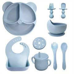 10 Piece Baby Meal Tray Set with Silicone Suction Cup Bowl, Spoon & Fork
