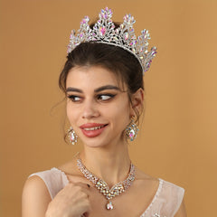 3pcs Bridal Crown Necklace Earrings Set Rhinestone Crystal Queen Crown Jewelry