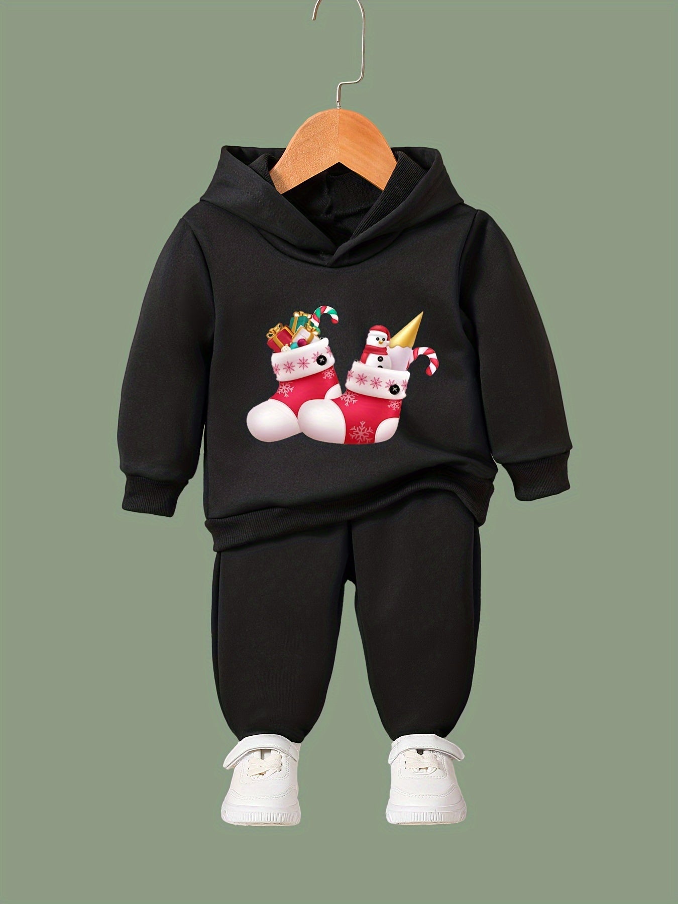 OERYUI Christmas Socks Print Girls Hoodies Jogger Pants Set For Sports
