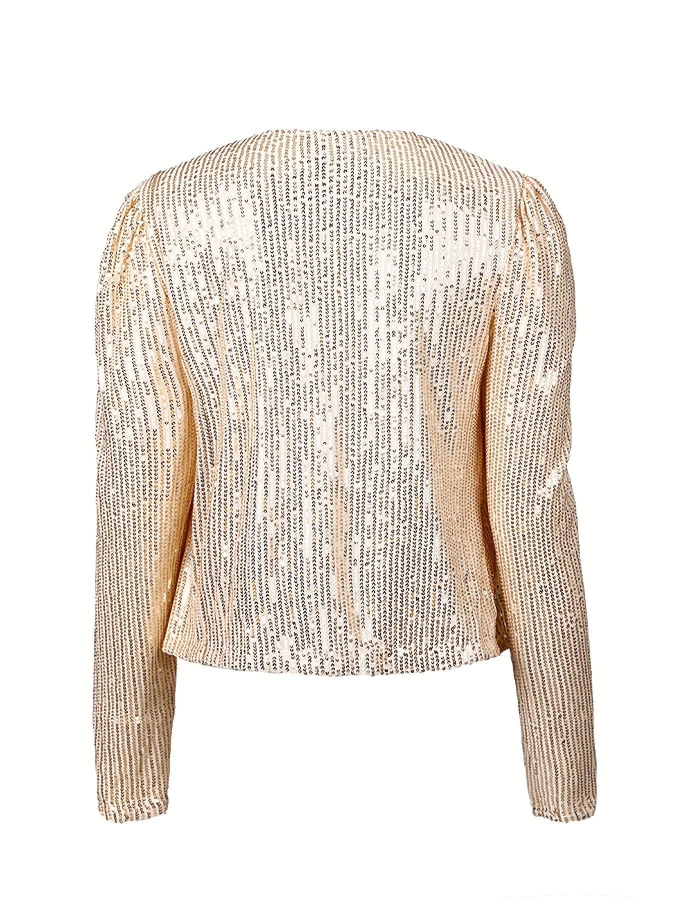 Sequined Solid Jacket Crew Neck Long Sleeve Outerwear Women's Clothing