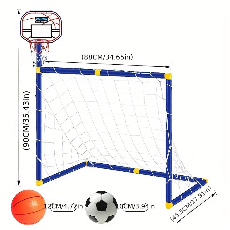 2-in-1 Portable Soccer Goal & Basketball Basket w/ Net - Indoor & Outdoor