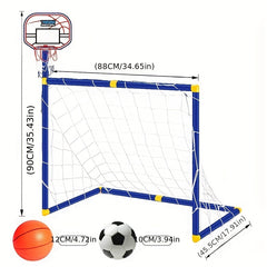 2-in-1 Portable Soccer Goal & Basketball Basket w/ Net - Indoor & Outdoor