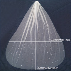 Bride Tulle Veil Faux Pearl Long Wedding Bridal Hair Accessories