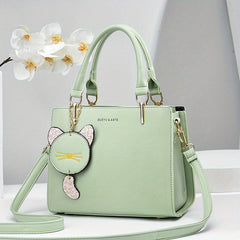 Letter Decor Square Tote Bag with Pendant Women's Shoulder Bag & Purse