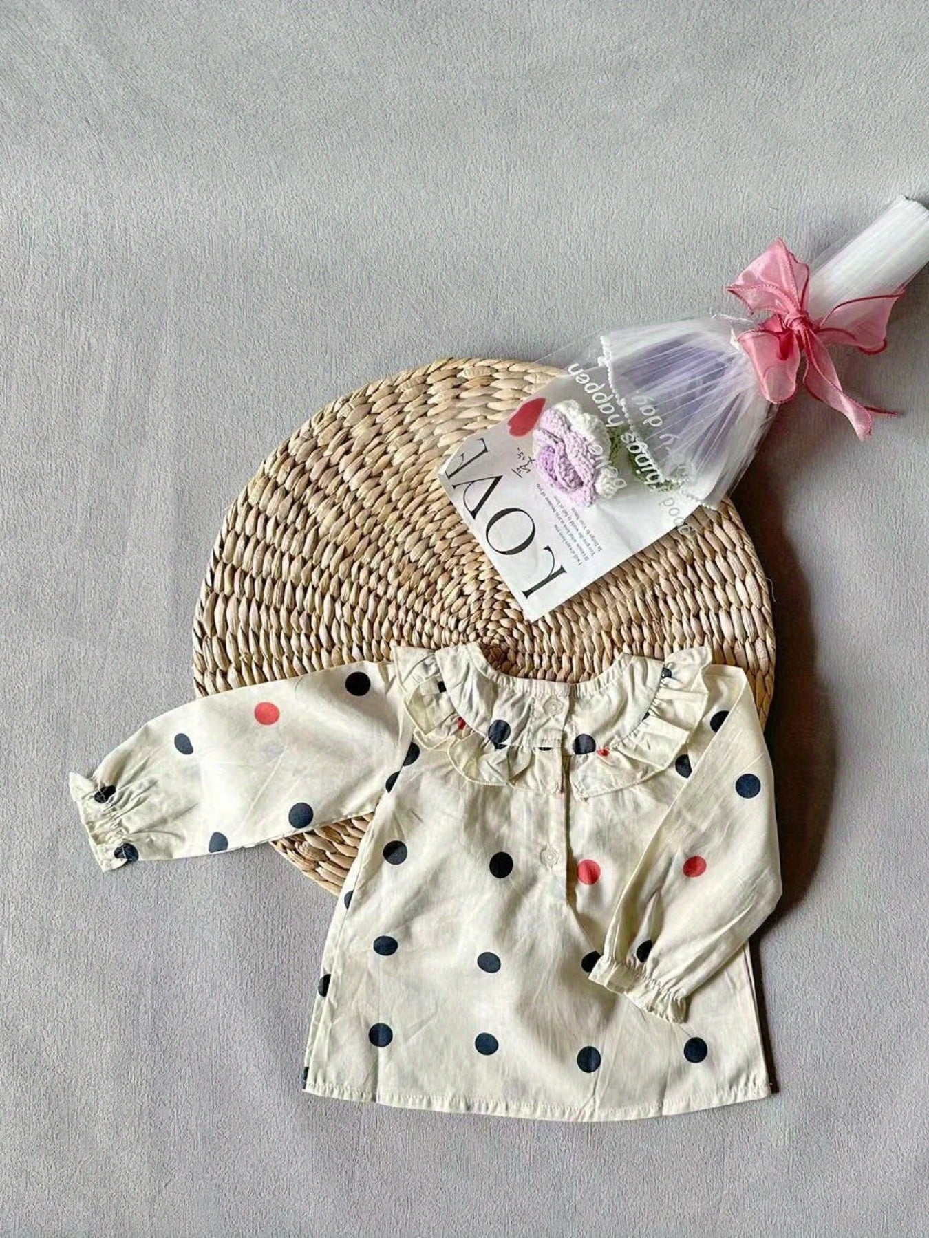 Polka Dot Ruffle Trim Blouse for Little Princess
