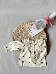 Polka Dot Ruffle Trim Blouse for Little Princess