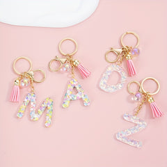Love Heart Sequin Alphabet Keychain Resin Pendant For Girls