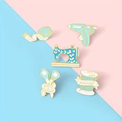 Scissors Needle Brooch Sewing Machine Tape Measure Alloy Drop