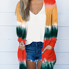 Colorblock Open Front Cardigan With Pockets