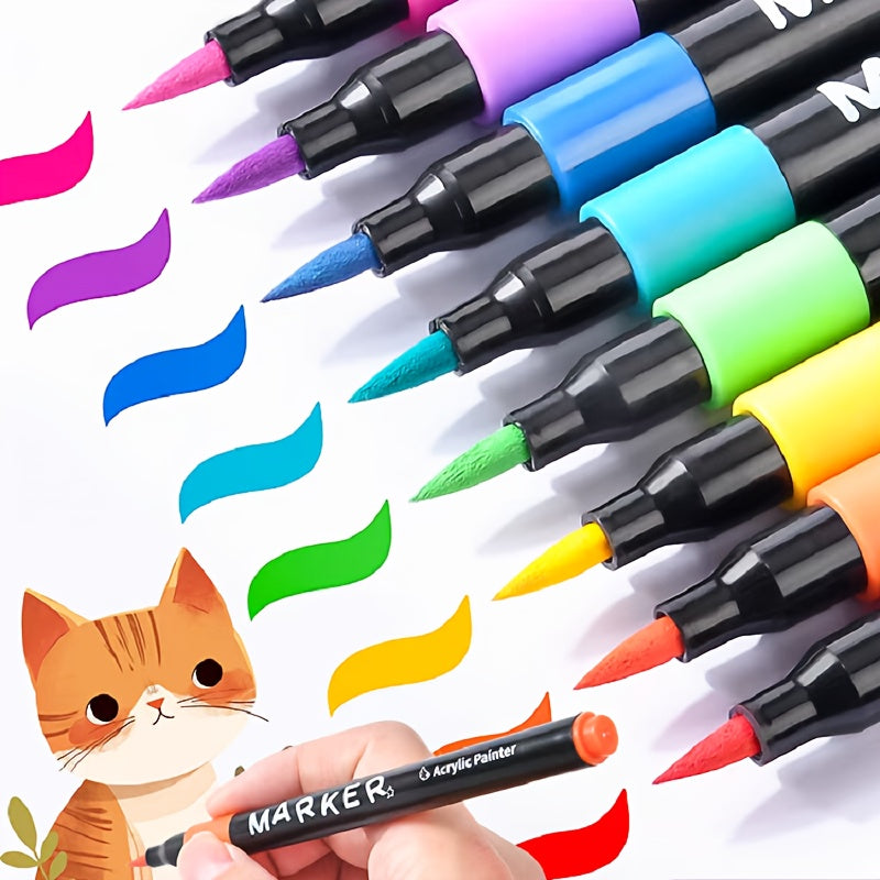 12 Acrylic Markers Non Bleeding Waterproof Doodle Pens for Canvas Wood Glass Fab