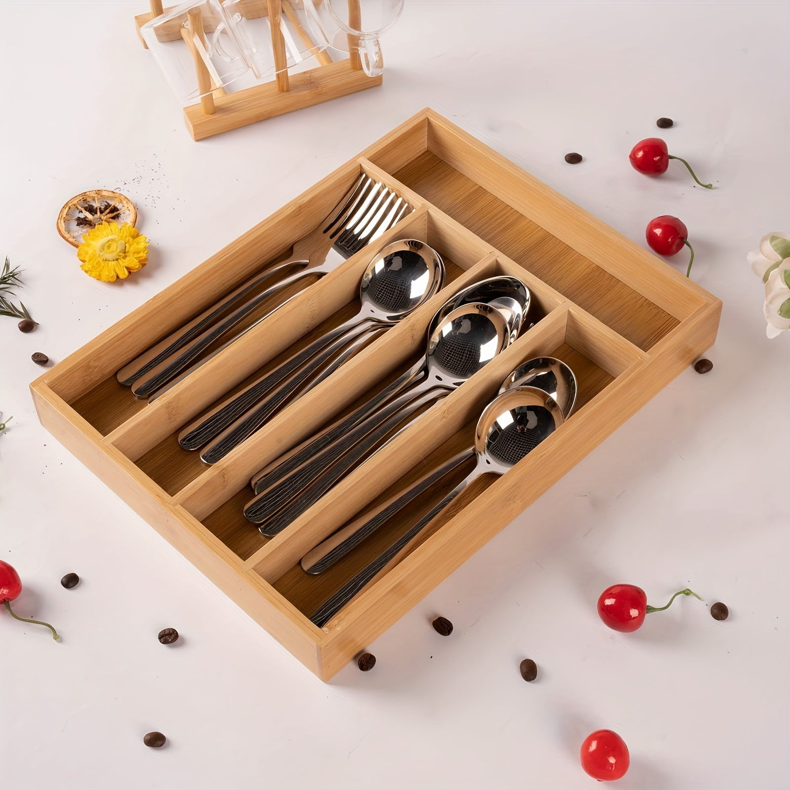 Bamboo Storage Tray 5 Compartment Organizer