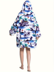 Tropical Pattern Fleece Hooded Blanket