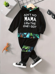 Boys Dino Print Hoodie & Pants 2pcs Set