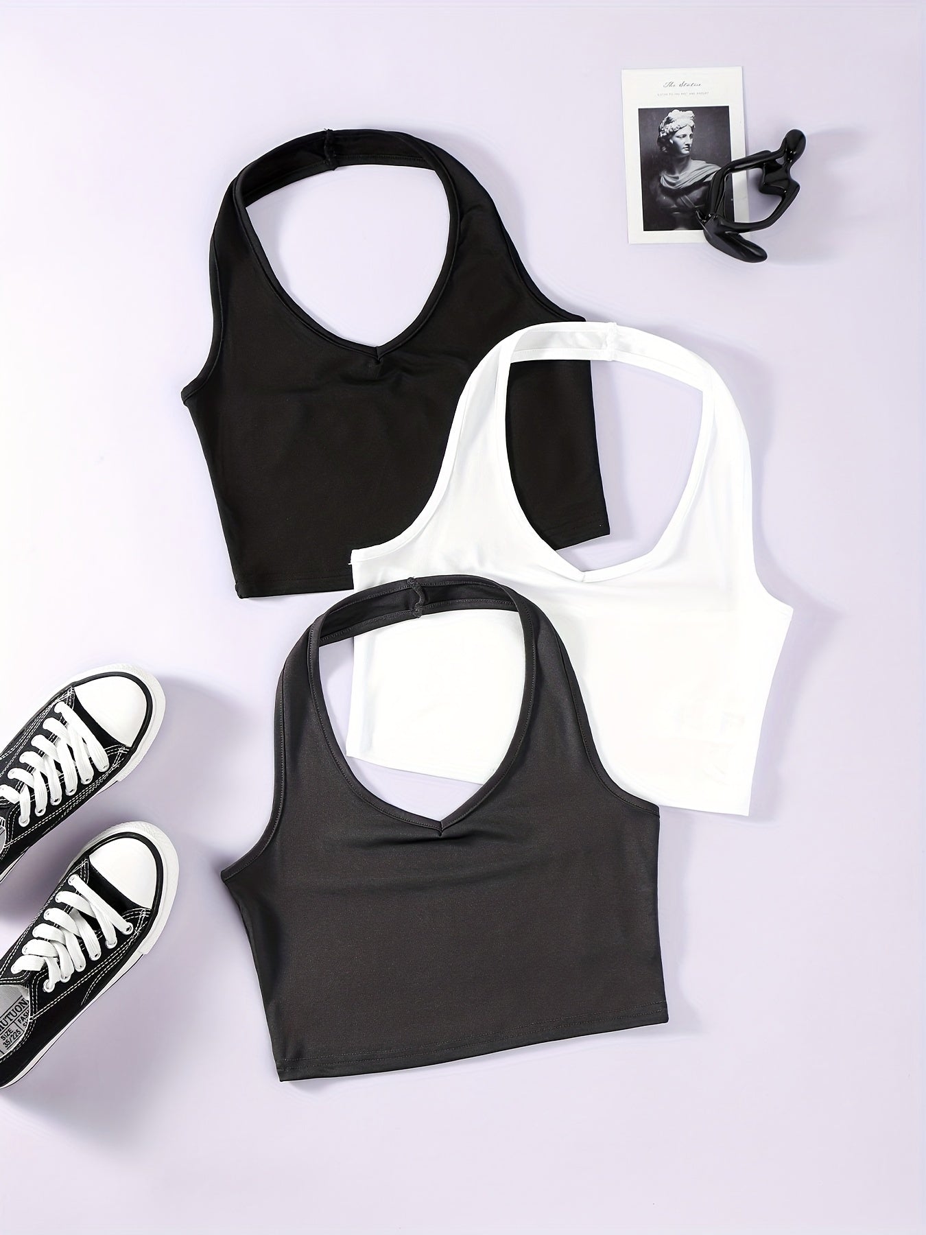 Solid Halter Top 3 Pack Sleeveless Versatile Women's Clothing